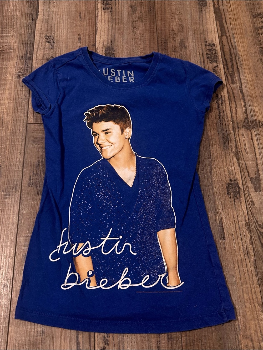 Girls Size Small Justin Bieber Blue t-shirt 100% Cotton